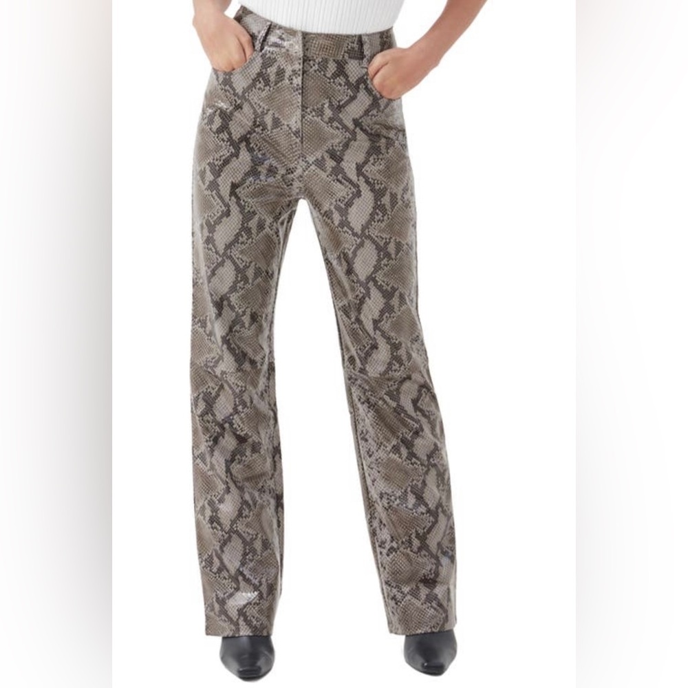 Snake print high waist faux leather pants